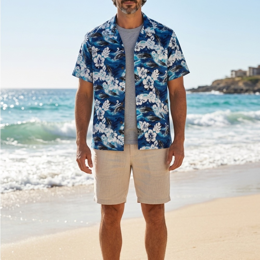 Men's Blue Floral Casual Button Down Shirt
